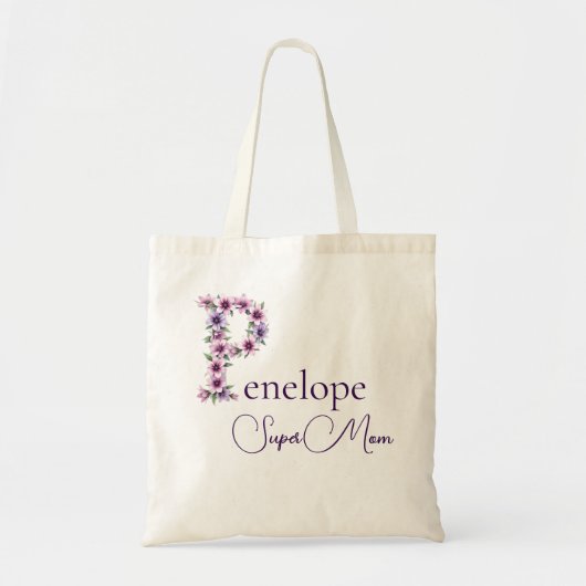 Initiële Monogram + Naam Super Moeder Tote Bag (Voorkant)