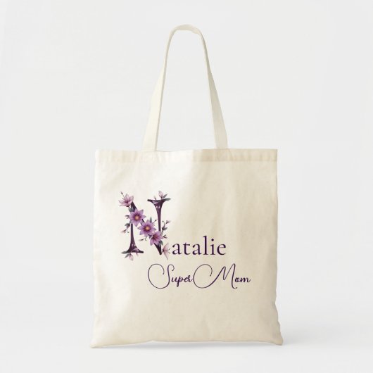 Initiële Monogram + Naam Super Moeder Tote Bag (Voorkant)