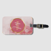 Initiële Monogram Nep Roze Goud Aangepaste Tekst Bagagelabel (Voorkant (horizontaal))