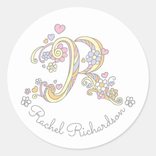 Initiële monogram R aangepaste naam id naamsticker Ronde Sticker (Voorkant)
