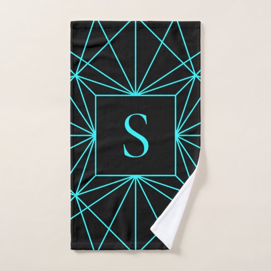 Initiële monogram | Turquoise geometrisch ontwerp Bad Handdoek (Handdoek)