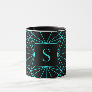 Initiële monogram Turquoise geometrisch ontwerp Mok