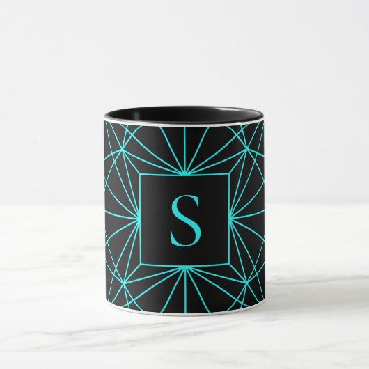 Initiële monogram | Turquoise geometrisch ontwerp Mok (Midden)
