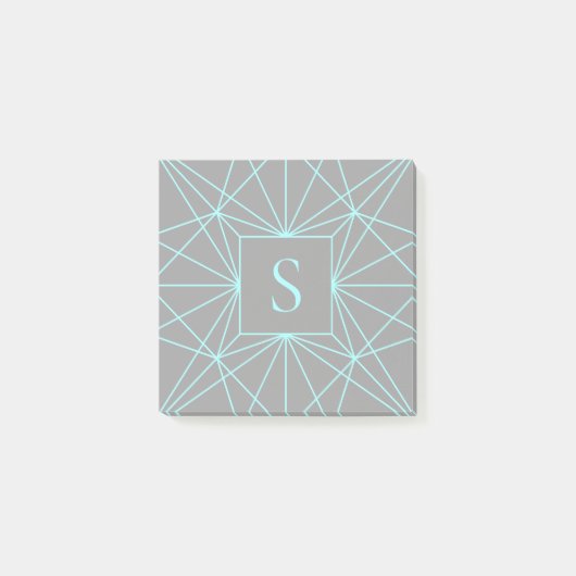 Initiële monogram | Turquoise geometrisch ontwerp Post-it® Notes (Voorkant)