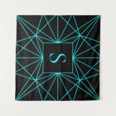 Initiële Monogram | Turquoise Geometrisch Ontwerp Wandkleed (Voorkant (horizontaal))