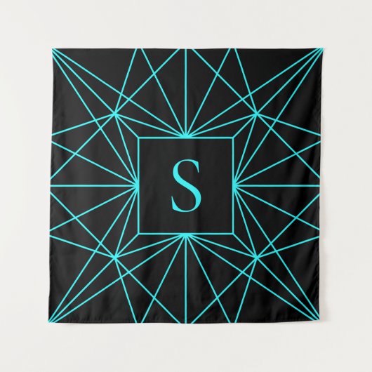 Initiële Monogram | Turquoise Geometrisch Ontwerp Wandkleed (Voorkant)