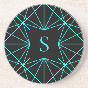 Initiële monogram   Turquoise geometrisch ontwerp Zandsteen Onderzetter