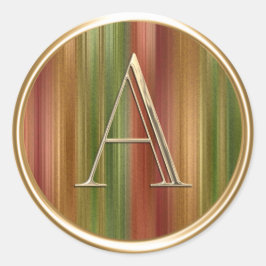 INITIËLE MONOGRAM van goud op aardetinten strepen Ronde Sticker