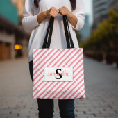 Initiële Monogramnaam Roze en Wit Tote Bag