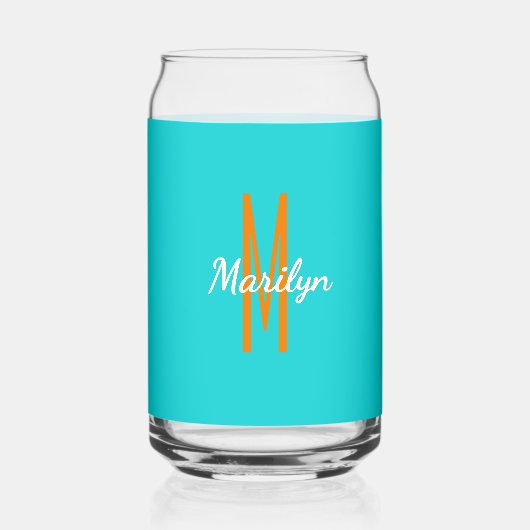 Initiële naam | Donker Turquoise Oranje Drank Blikvorm Glas (Voorkant)