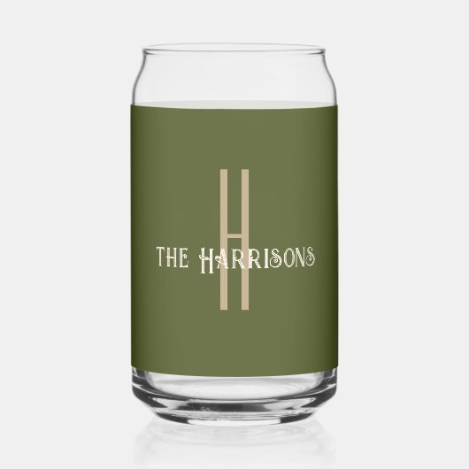 Initiële naam | Modern legergroen drankje Blikvorm Glas (Voorkant)