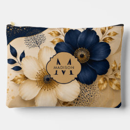 Initiële naam op marineblauwe en gouden botanische etui