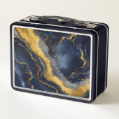 Initiële naam op Navy Goud Abstract Marmer FluidAr (Achterkant)