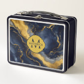 Initiële naam op Navy Goud Abstract Marmer FluidAr (Voorkant)