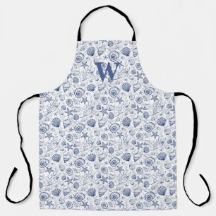 Initiële Nautilus Schelpen Blauw en Wit   Schort