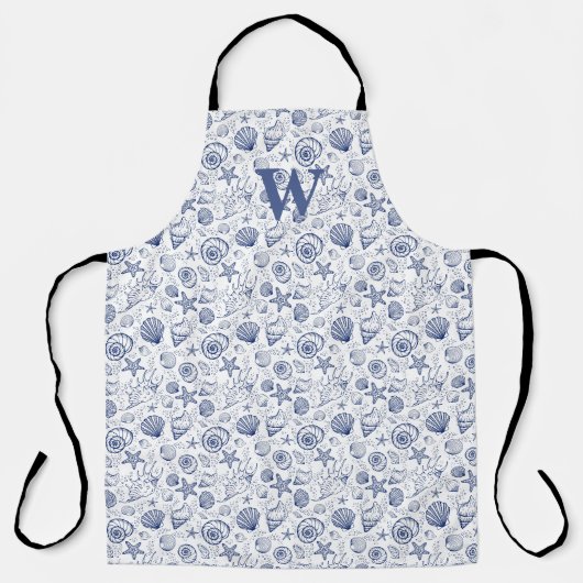 Initiële Nautilus Schelpen Blauw en Wit Schort (Voorkant)