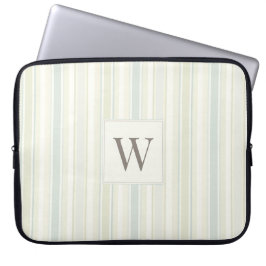 Initiële Neutrale Stofblauwe Streep Rustieke Boerd Laptop Sleeve