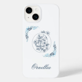 Initiële "O" Blauwe Monogram Rustige Bloem Case-Mate iPhone 14 Hoesje