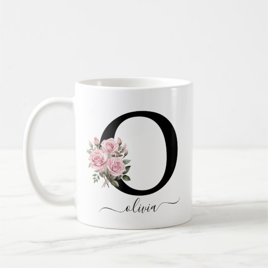 Initiële O Monogram Bloem Roze Rozen Mok (Links)