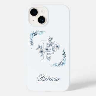 Initiële "P" Blauwe Monogram Kalme Bloem Case-Mate iPhone 14 Hoesje