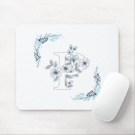 Initiële "P" Blauwe Monogram Rustige Bloem Muismat
