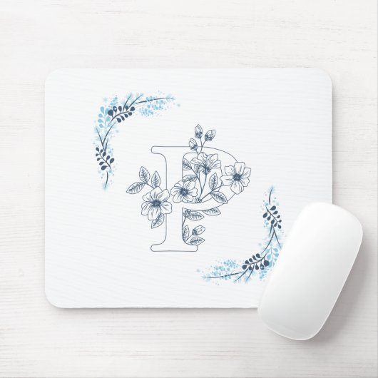 Initiële "P" Blauwe Monogram Rustige Bloem Muismat (Met muis)