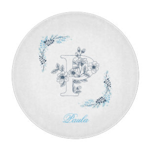 Initiële "P" Blauwe Monogram Rustige Bloem Snijplank