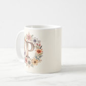 Initiële P Flower boho bloemige mok  (Voorkant links)