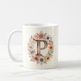 Initiële P Flower boho bloemige mok