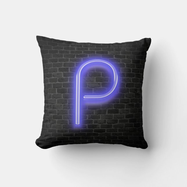 Initiële P in neon lichtbak op baksteen Kussen (Voorkant)