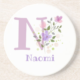 Initiële plus naam- en bloemendesign zandsteen onderzetter