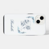 Initiële "R" Blauwe Monogram Rustige Bloem iPhone Hoesje (Achterkant horizontaal)