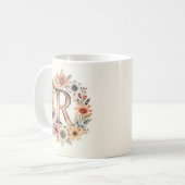 Initiële R Flower boho bloemige mok  (Voorkant links)