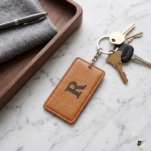 Initiële R-monogram namaak leer Sleutelhanger