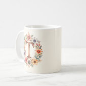 Initiële T Flower boho bloemenmok Koffiemok (Voorkant links)