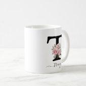 Initiële T Monogram Bloem Roze Rozen Mok (Voorkant rechts)