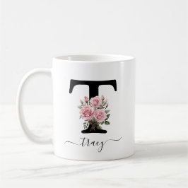 Initiële T Monogram Bloem Roze Rozen Mok