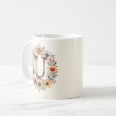 Initiële U Bloem boho bloemenmok Koffiemok (Voorkant links)