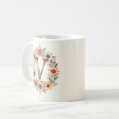Initiële V Flower boho bloemenmok Koffiemok (Voorkant links)