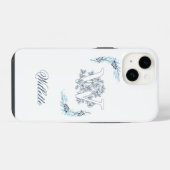 Initiële "W" Blauwe Monogram Rustige Bloem iPhone Hoesje (Achterkant horizontaal)