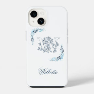 Initiële "W" Blauwe Monogram Rustige Bloem iPhone 14 Hoesje