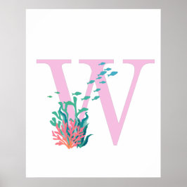 Initiële W Monogram Monogram Roze Teal Oceaan Post Poster