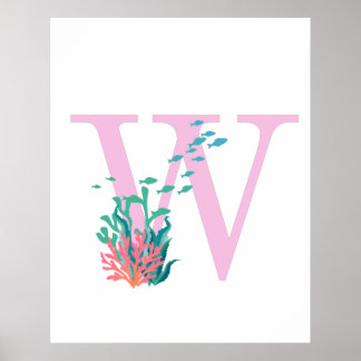 Initiële W Monogram Roze Teal Oceaan Poster