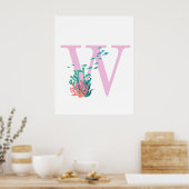 Initiële W Monogram Roze Teal Oceaan Poster (Keuken)