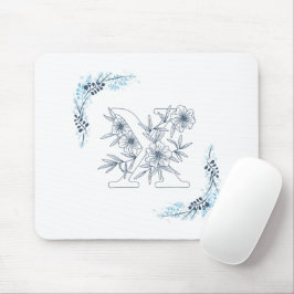 Initiële "X" Blauwe Monogram Rustige Bloem Muismat