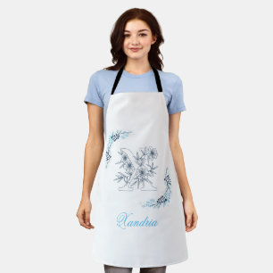 Initiële "X" Blauwe Monogram Rustige Bloem Schort