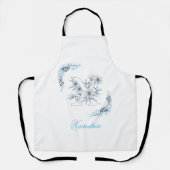 Initiële "X" Blauwe Monogram Rustige Bloem Schort (Voorkant)