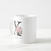 Initiële x Monogram Bloem Roze Rozen Mok (Voorkant links)