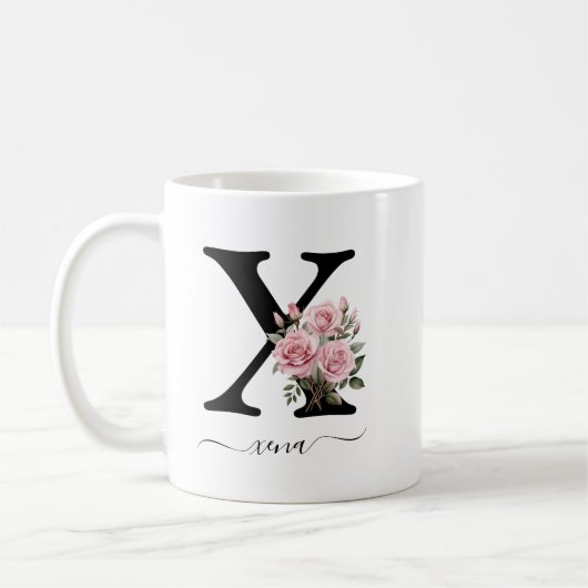 Initiële x Monogram Bloem Roze Rozen Mok (Links)