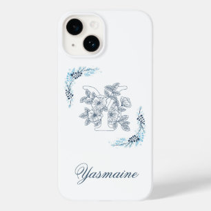 Initiële "Y" Blauwe Monogram Rustige Bloem Case-Mate iPhone 14 Hoesje